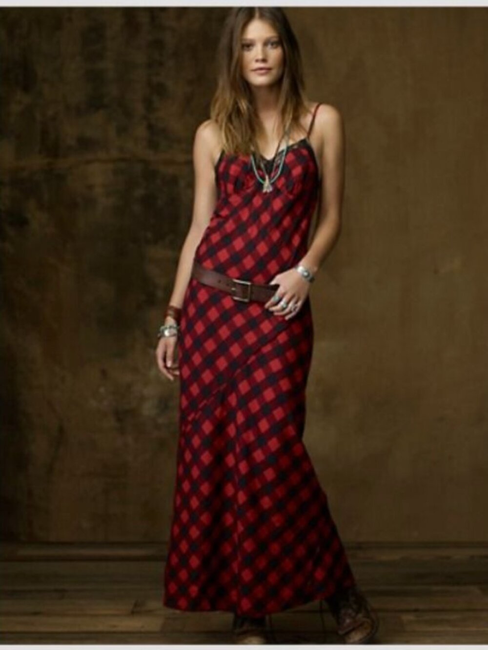 Ralph Lauren Denim & Supply Red and Black Buffalo Plaid Maxi Dress M‎